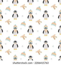 pingüinos en la gorra y la bufanda, y por separado en la gorra y la bufanda