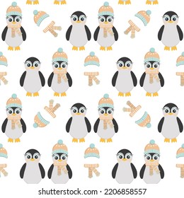 penguins in a cap and scarf and without it