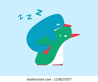 Penguins carrying each other on the back vector  illustration