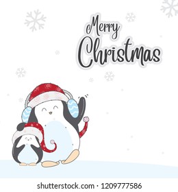 Penguins cartoon vector illustration. Christmas penguin characters