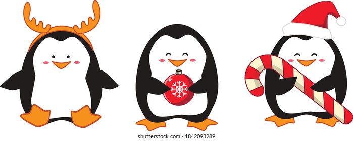 Dibujo vectorial de los pingüinos. Personajes del pingüino de Navidad