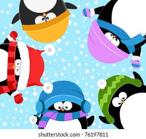 Penguins Celebrating Snow