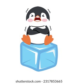 penguins cold sitting on ice cube