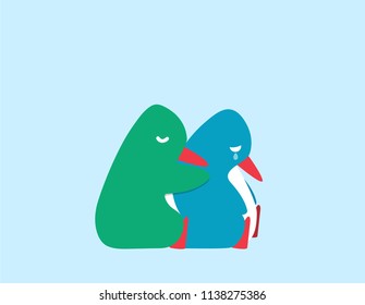 Penguins consoling each other vector illustration