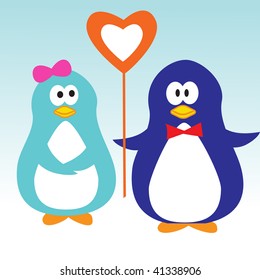 Penguins couple in love. Vector