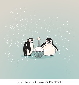 penguins with cupcake