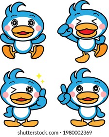 Penguins cute character pose set illustration material