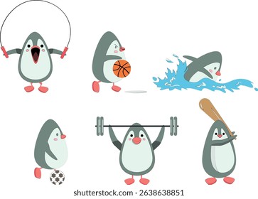 Penguins Doing Sports – Minimalist Vector Characters