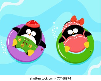 Penguins Enjoying Water