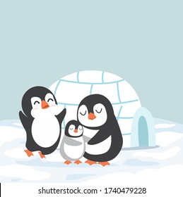 penguins family with Igloo ice house vector