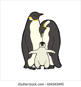 Penguins family. Vector illustration.