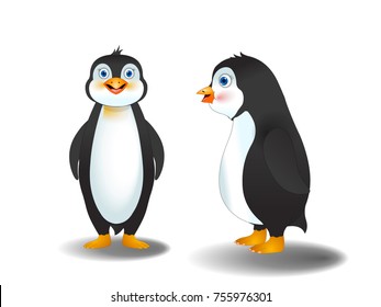 Penguins Front and Profile view  - Cartoon Vector Image 