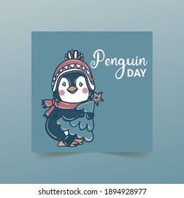 Penguins Gifts, hearts, cups, and magic Vector printable collection. card, invitation, poster in gentle colors template design.