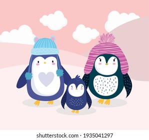 penguins with hats family cartoon