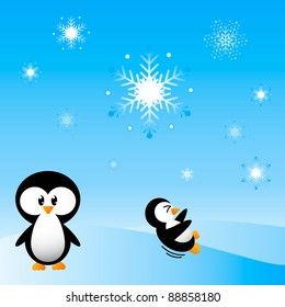 Penguins Having Fun in The Snow