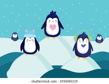 penguins ice floe winter scene