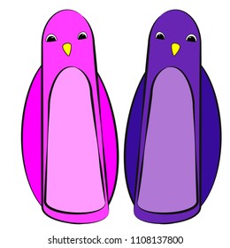 Penguins, icon, children's drawing style.
