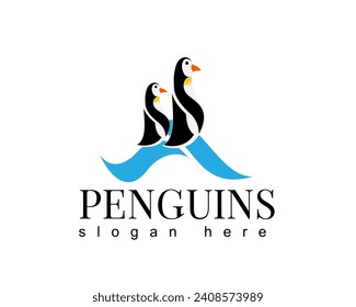 penguins logo design template two pinguns walking together