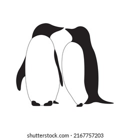 Penguins in love rubbing their noses together. Design suitable for decor, card, logo, t-shirt print, tattoo, company emblem. Vector isolated illustration