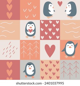 Penguins in love seamless pattern vector illustration