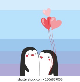 Penguins in love. Valentine's Day.