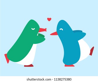 Penguins in love vector chasing eachother illustration