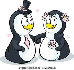 Penguins in love - vector illustration isolated on white background