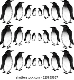 penguins marching from big to small
