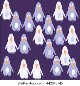 Penguins on dark background. Cute penguins seamless vector pattern for wallpaper, web page background, textile design, graphic design.