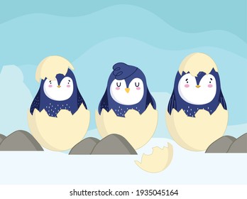 Pinguine auf Eierschalen-Cartoons