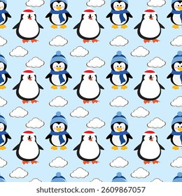 Penguins on Ice Seamless Vector Pattern Design
