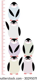 penguins on white background Children height meter wall sticker, kids measure, Growth Chart. Vector