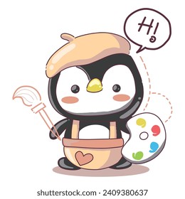 penguins painting, suitable for making greeting cards, designing children's clothes
