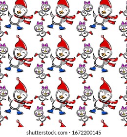 Penguins pattern, illustration, vector on white background.