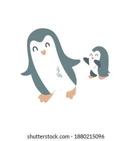 Penguins are playing catch-up. Vector children's illustration. Isolated on white. For printing, nursery decor.