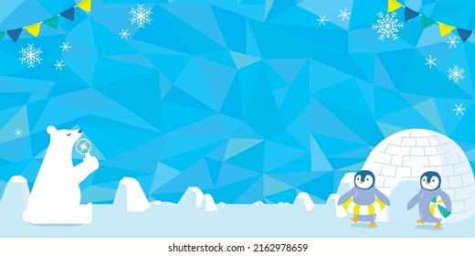 Penguins and Polar bear.Cool summer image illustration.