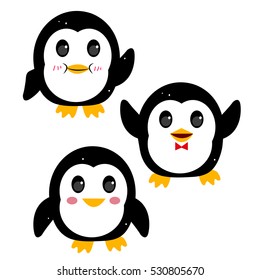 Penguins set vector, cute cartoon.