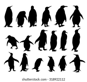 Conjunto de silhueta de pinguins