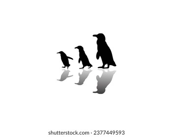 Penguins silhouette set. Cute penguin silhouette vector design illustration. Collection of silhouettes of various penguin gestures white background.