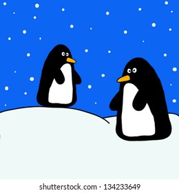 Penguins, snow, drifts. Vector