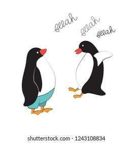 Penguins speak their own language. Vector illustration
