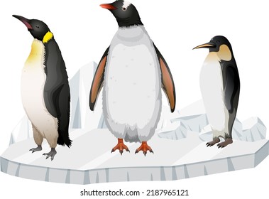 Penguins standing on ice sheet illustration