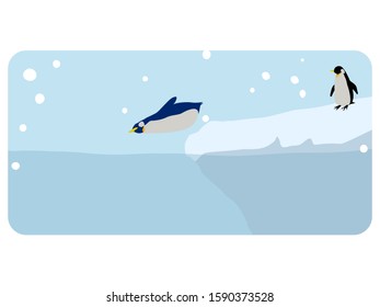 Penguins standing on top of icebergs