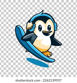 penguins surfing vector beach cartoon illustration