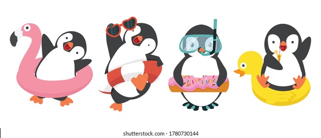Penguins swim in inflatable ring set