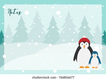 Penguins vector illustration.Page for notebook. printable page. Planner, organiser, diary, book, calendar, notepad, notes. 