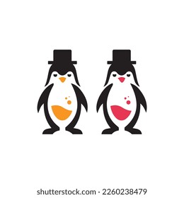 Penguins Wearing Hat Logo - Brewery,Drinks,Cocktail,Juice,fun,party,penguin logo