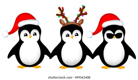 Penguins Dressed Santa Reindeer Stock Vector (Royalty Free) 22023571 ...