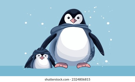 Penguins with winter landscape for book cover, e-book cover, reading book, writing book and sketch drawing book wallpaper background vector illustration