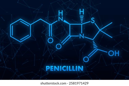 Penicillin molecular structural chemical formula over dark blue background